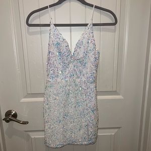 Charlene Iridescent Sequin Bodycon Dress in White